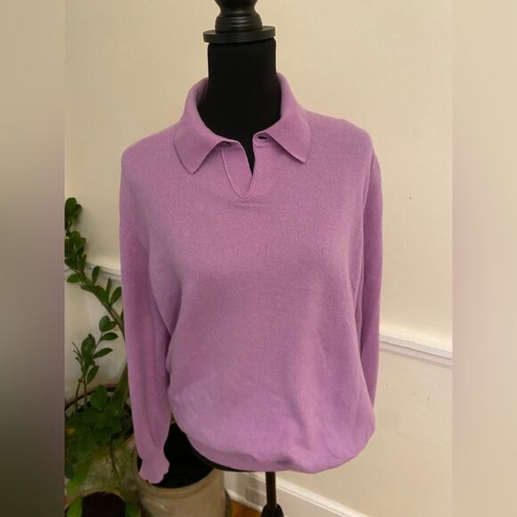 Mila Schon purple lavender Cashmere Made Italy Knit‎ V-Neck Sweater Ribbed Hem L - Picture 1 of 9